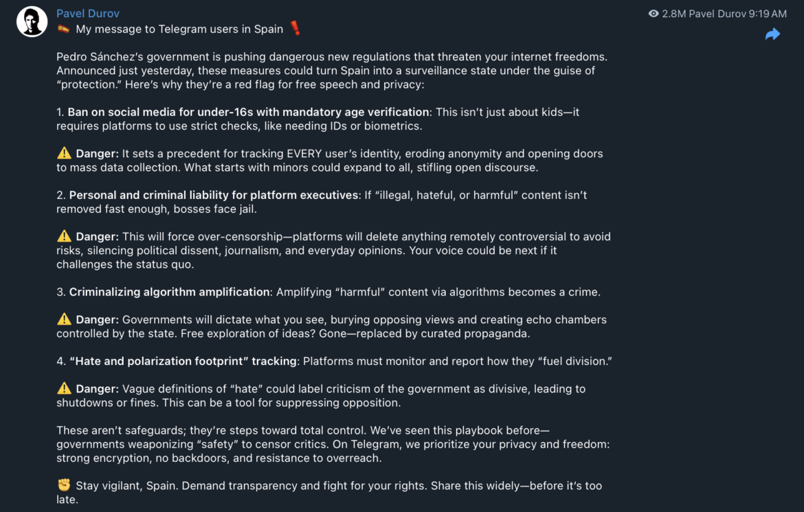 Privacy, Spain, Freedom, Censorship, Pavel Durov