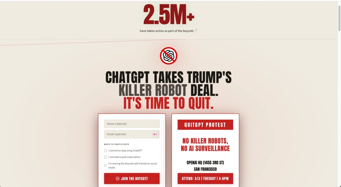 Screenshot of the QuitGPT pledge page.